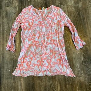 Lightweight Pink Patterned V-Neck Women's Swimsuit Coverup.